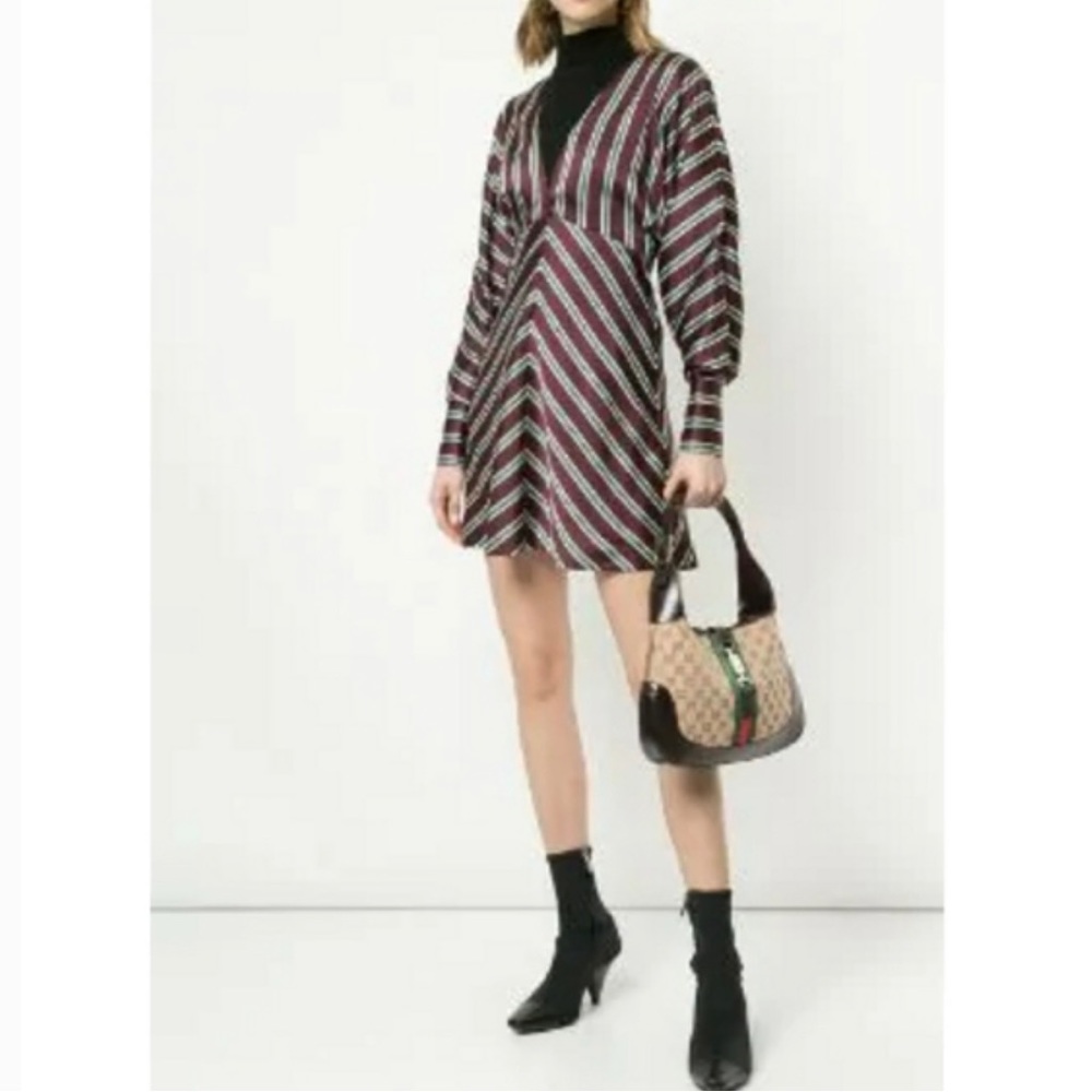 Alexis Tena Striped Drop Shoulder Deep V Mini Dress